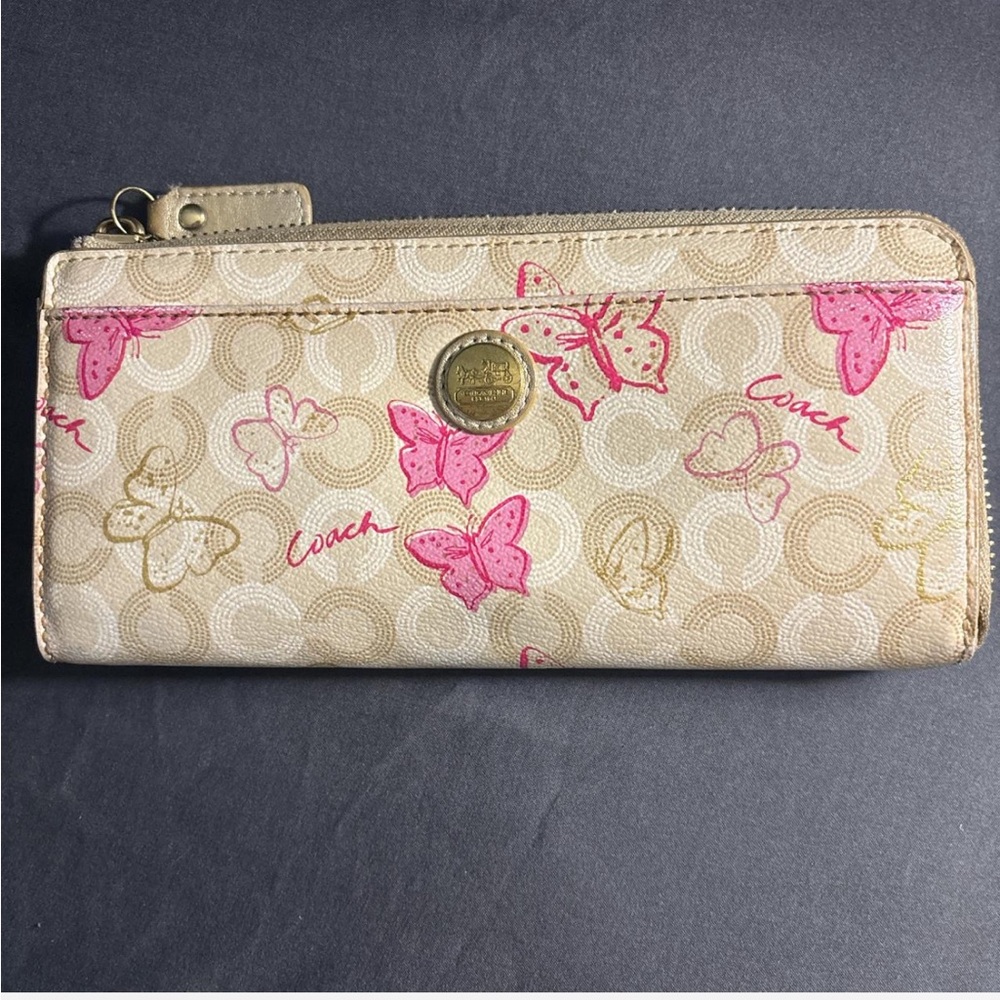 Coach Beige and Pink Butterfly Wallet